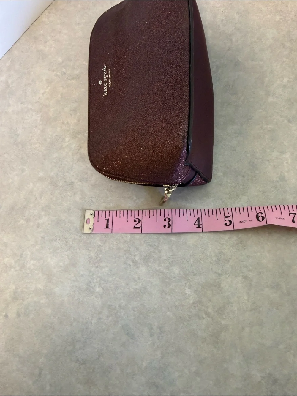 Kate Spade New York Burgundy Glitter Cosmetic Makeup Bag Travel Bag